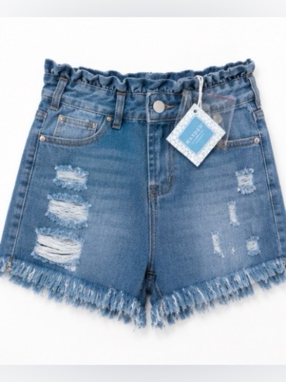 NWT Hayden LA Distressed Paperbag High Waist Denim Shorts Blue S